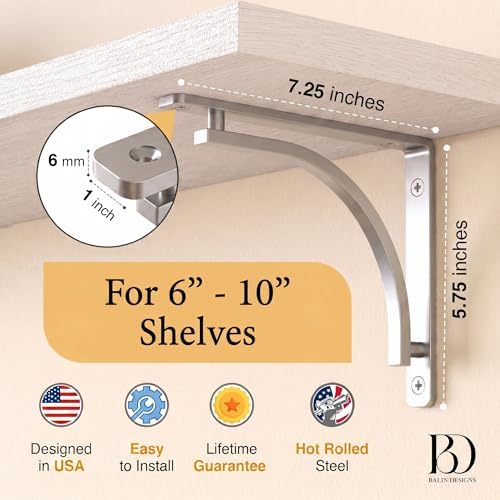Classic Silver Heavy Duty Shelf Brackets 8 inch by Balin Designs โ Chrome L B...