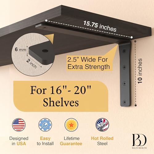 4 Pack Heavy Duty Shelf Brackets 16 Inch by Balin Designs โ Decorative L Brac...
