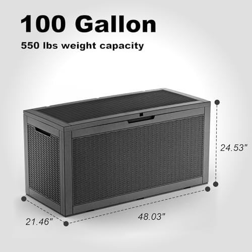 PatioZen 100 Gallon Deck Box Lockable Waterproof Outdoor Storage Black