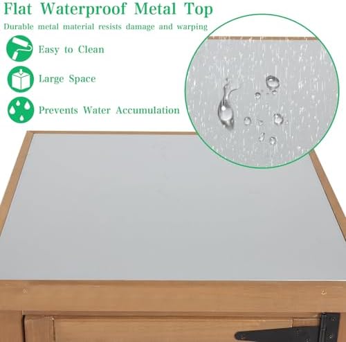 Tall Outdoor Storage Cabinet, Weatherproof Wooden Garden Potting Bench with M...