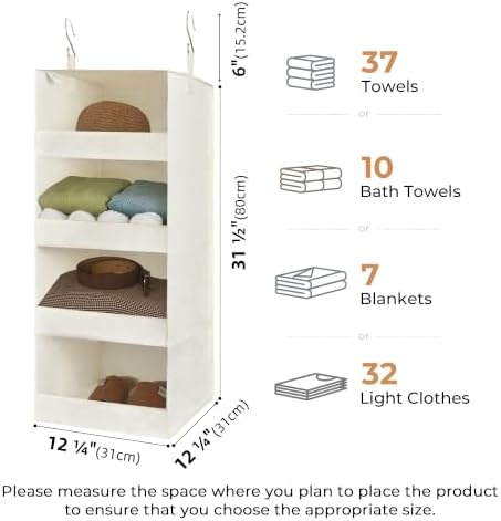 GRANNY SAYS 4-Shelf Hanging Closet Organizer, Foldable Storage, Beige