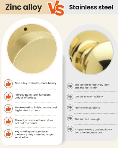 Haidms Brushed Gold Door Knob Interior Privacy Door Knobs 6 Pack