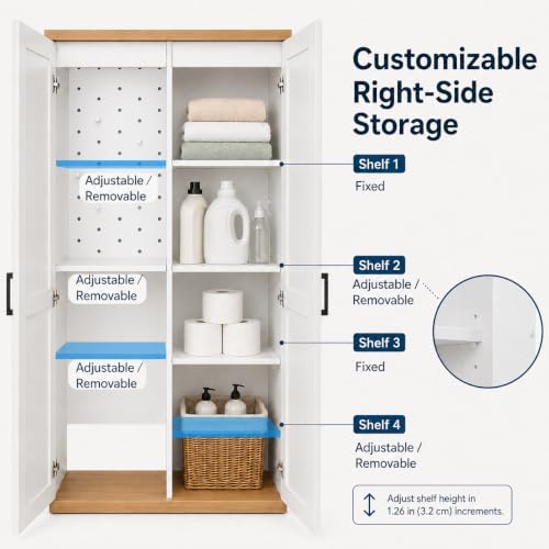 68.9" Wooden Broom Closet Storage Cabinet with Perforated Wood Panel and...