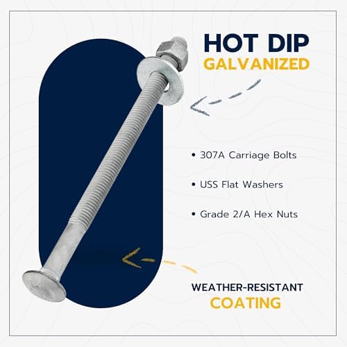 1/2" x 9" (25 Pack) Galvanized Carriage Bolt Kit Grade 307A Include...