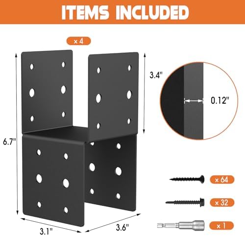 4pcs 4x4 Post Brackets, Heavy Duty Steel Connectors for Wood Posts