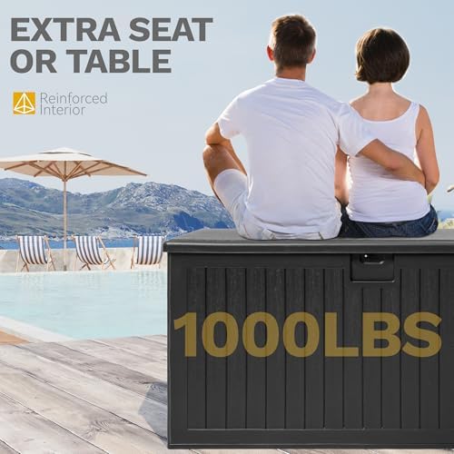 DWVO 260 Gallon Resin Outdoor Storage Box, XXL Double-Wall Waterproof Deck Bo...