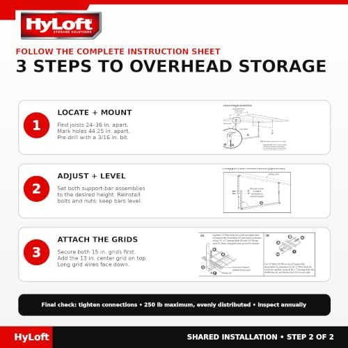 Hyloft Overhead Steel Garage Storage System, Ceiling Rack, 45-Inch x 45-Inch,...