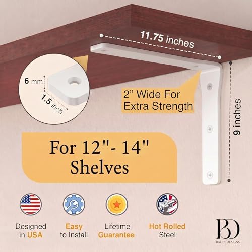 4 Pack Heavy Duty White Shelf Brackets 12 Inch by Balin Designs โ Decorative ...