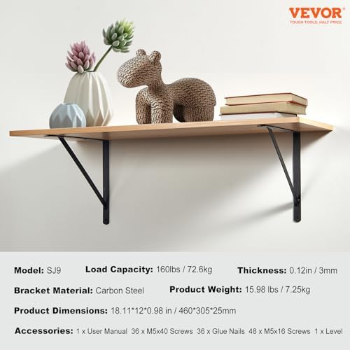 VEVOR Shelf Support, 18x12 in Set of 12, Durable Wall Mount Brackets, 3mm Mat...