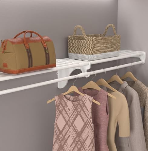 EZ SHELF Closet Shelf with Hanging Rod - 28-48โ Expandable, White, Closet She...