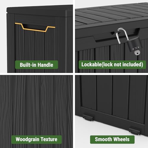 Mars Villa 75 Gallon Deck Box, Outdoor Storage Box, Outside Bin, Black