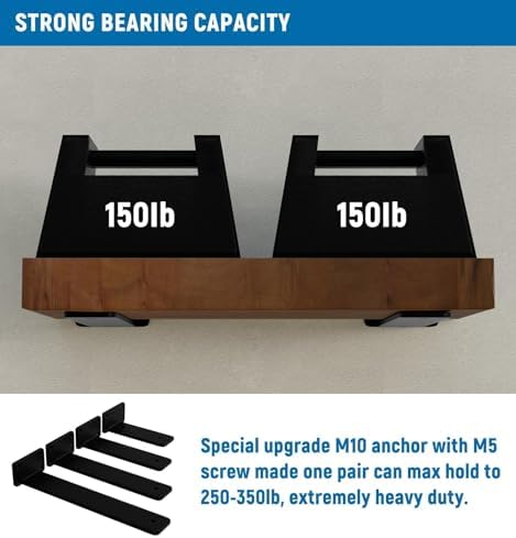 LEOPO 8 inch 12 Pack Floating Shelf Brackets, 1/5" Thick Hidden L Bracket