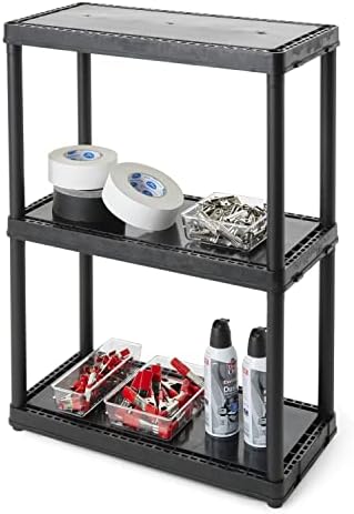 Gracious Living 33 Inch Heavy Duty 3-Shelf Light Duty Storage Shelf, Easy Ass...