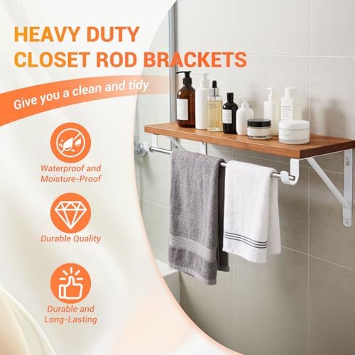Closet Rod Brackets 11x9.5in, 8 Pack Closet Shelf Brackets, White