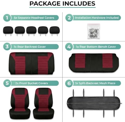 FH Group Automotive Car Seat Covers Full Set Premium 3D Air Mesh Front Seat C...