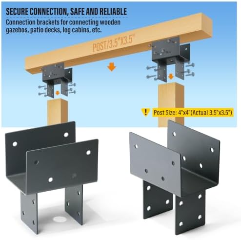 4pcs 4x4 (Actual 3.5"x3.5") Post Cap Tie Bracket, Heavy Duty Stainl...