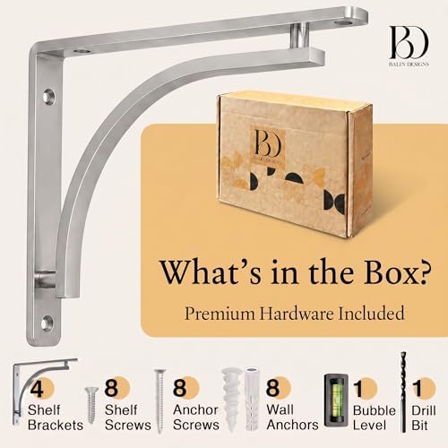 Classic Silver Heavy Duty Shelf Brackets 8 inch by Balin Designs โ Chrome L B...