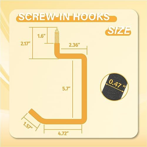 Screw in Ladder Hook, Black Heavy Duty Tool Holders 4PC, Bike Hooks, Wall Mou...