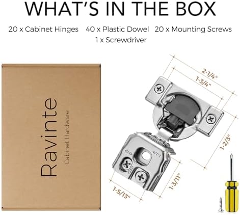 Ravinte 1-1/4 Inch Overlay Soft Close Hinge Kitchen Cabinet Hinges 20 Pack