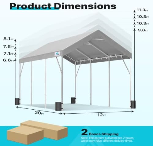 ADVANCE OUTDOOR 12x20 ft Heavy Duty Carport Potable Car Canopy Garage Party T...