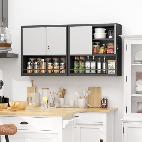 Metal Wall Cabinet, Steel Floating Hanging Storage Cabinet with Locking Doors...