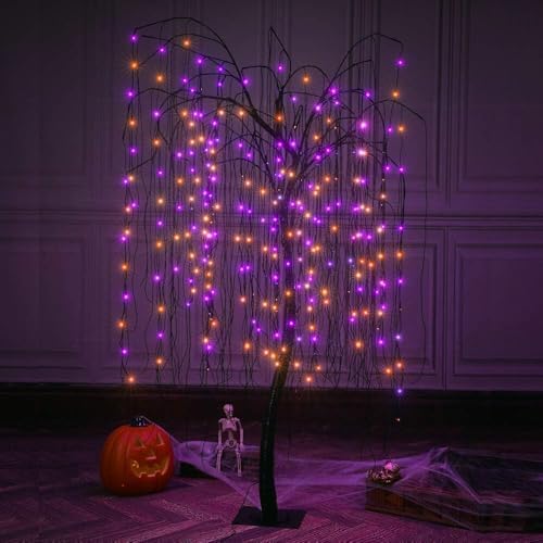 LIGHTSHARE 7 Feet Halloween Willow Tree, 256 LED Lights for Home, Festival, N...