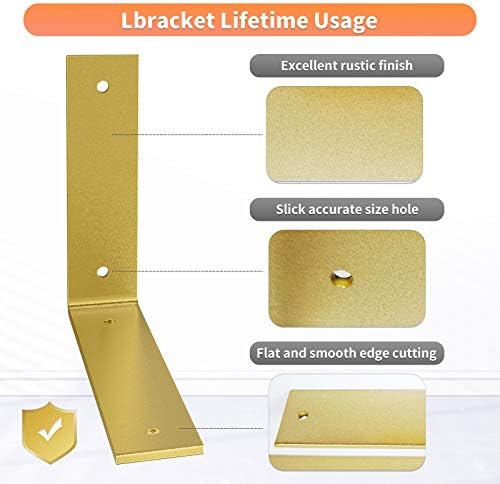Gold Heavy Duty Shelf Brackets 8 Inch, Extra Thick L Shelving Brackets, Rusti...