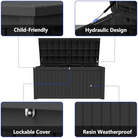 200 Gallon Outdoor Storage Box Resin Deck Box All Weather Waterproof Large Lo...