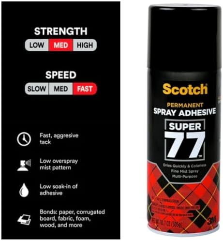 Scotch Super 77 Multipurpose Adhesive Spray, Bonds to Fabric, Cardboard, Plas...