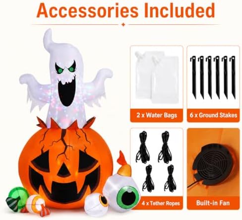 8FT Halloween Inflatable Ghost Pumpkin with Colorful LED Lights Yard Decor
