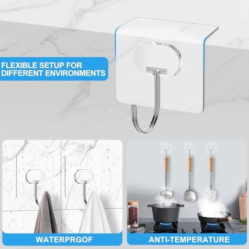 JINSHUNFA Adhesive Wall Hooks 13LB Heavy Duty No Drill Large Transparent Wate...