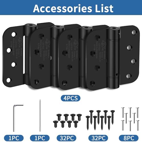 4 Inch Self Closing Door Hinges, 5/8" Radius Corners Spring Loaded Hings