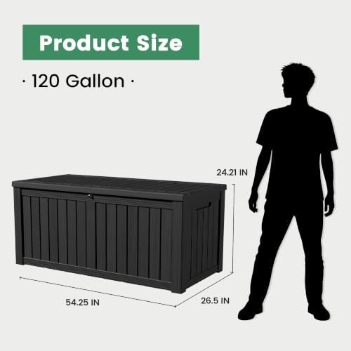 120 Gallon Outdoor Storage Box Waterproof Lockable Resin Deck Box for Patio