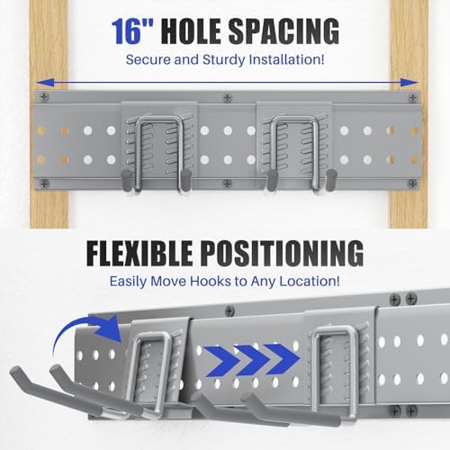 Garage Tool Organizer Wall Mount 49.5 inches with 10 Adjustable Heavy-Duty Ho...