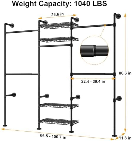 ULIFHOME M7 Wall-Mounted Clothes Rack, Heavy-Duty Garment Closet System