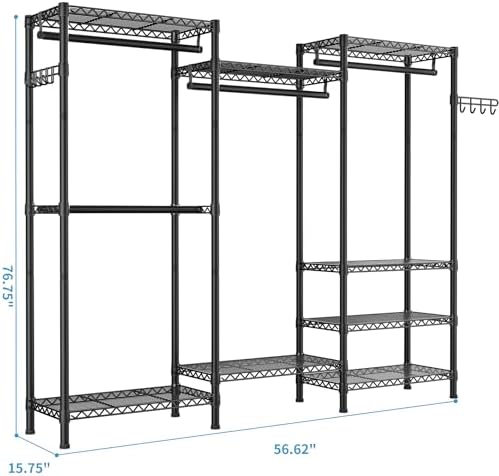 Golpart Heavy Duty Clothes Rack Metal Wardrobe with Adjustable Wire Shelves