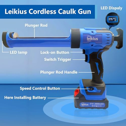 Electric Caulk Gun with LED Light, 6 Speed Adjustment for Kitchen Bathroom Fi...