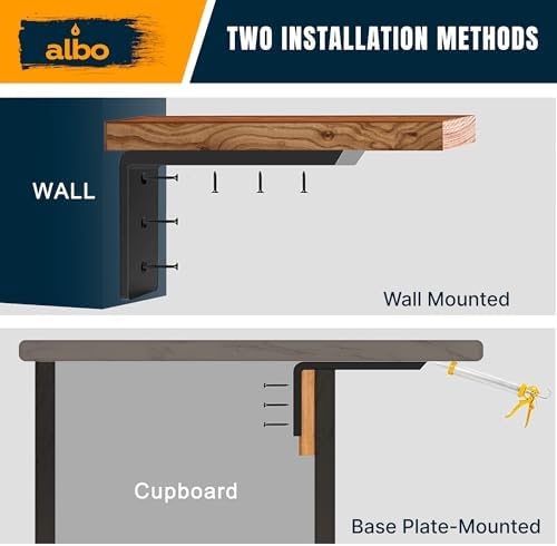 ALBO 16 Inch Countertop Brackets, 2 Pack Heavy Duty Steel L Brackets, Black