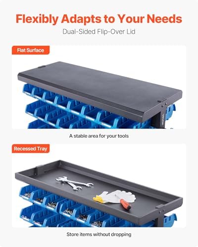 VEVOR 7-Tier Double-Sided Rolling Bin Storage Rack, 94 Plastic Bins, Dual-Sid...