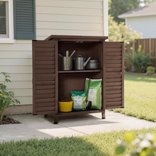 MCombo Small Outdoor Storage Cabinet, Wood Shed with Shelf 0985 (Brown)