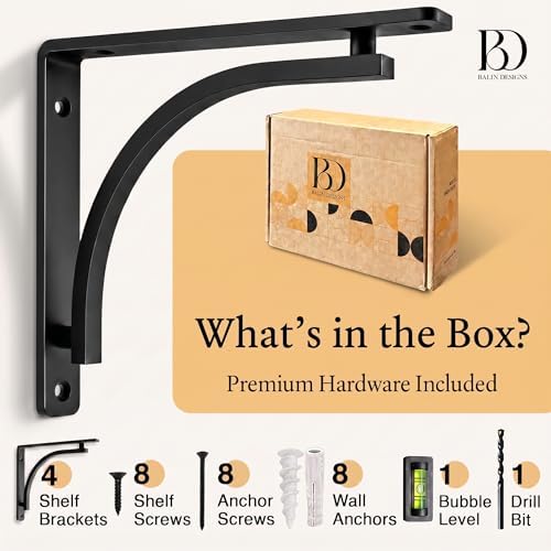 Classic Black Heavy Duty Shelf Brackets 10 inch by Balin Designs โ L Bracket,...