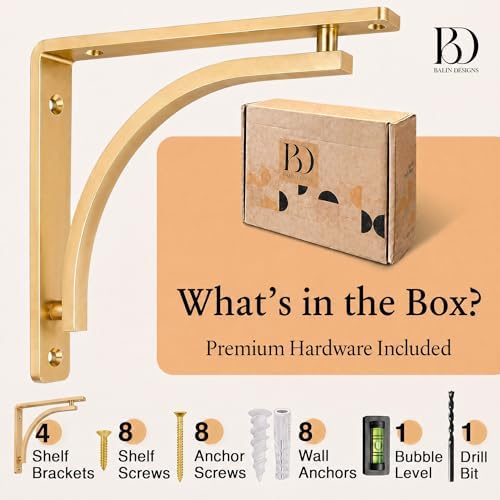Classic Brass Heavy Duty Shelf Brackets 10 inch by Balin Designs โ Gold L Bra...