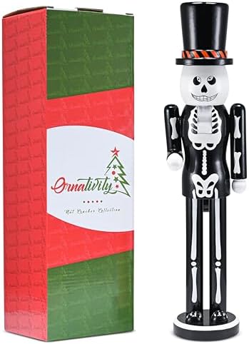 Ornativity Christmas Scary Skeleton Nutcracker โ Black and White Wooden Day o...