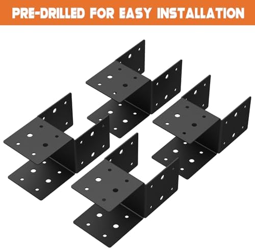 4pcs 4x4 Post Brackets, Heavy Duty Steel Connectors for Wood Posts