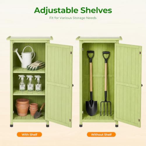 Wooden Outdoor Storage Cabinet, Vertical Garden Tool Shed with Waterproof Met...