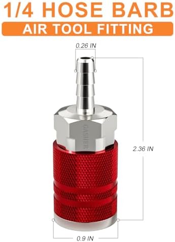 GASHER 12Pcs Red Industrial Air Coupling with 1/4" Hose Barb, 1/4" ...