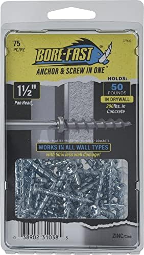 Hillman Borefast Drywall Screw Anchors, 1-1/2in, 75 Pieces, Silver