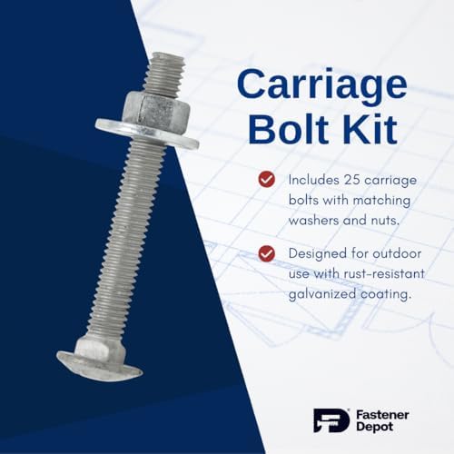 3/8"-16 x 6 (25 Sets) Hot Dipped Galvanized Carriage Bolt Kit for Exteri...