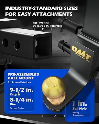 Orion Motor Tech Adjustable Trailer Hitch Ball Mount - 2" Receiver &...