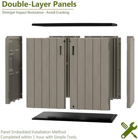 ZZM 37 Cu.ft Outdoor Storage Shed with Floor HDPE Double-Wall Resin Sheds Out...